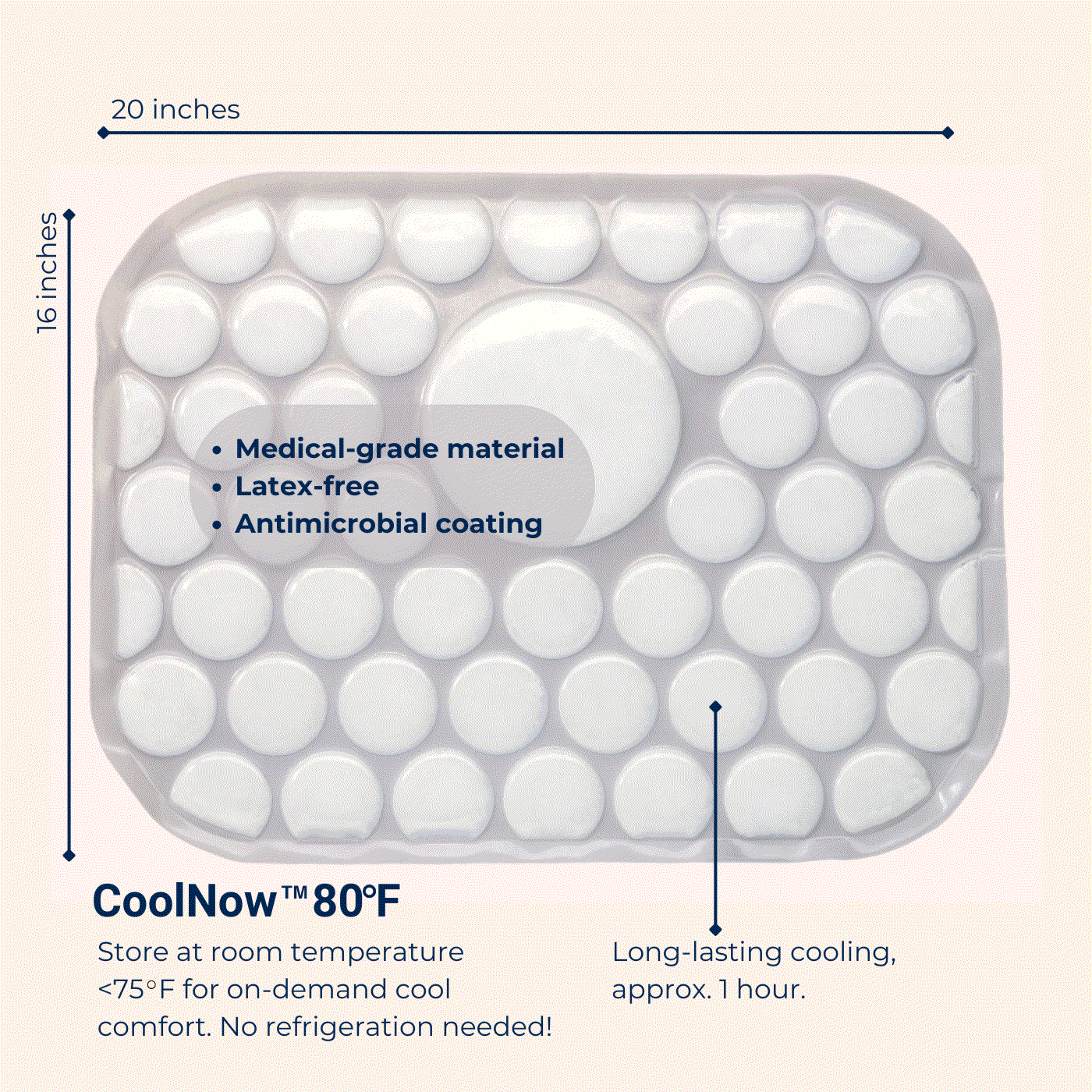 Cool pad using CoolNow™ 80°F technology for hot flash relief